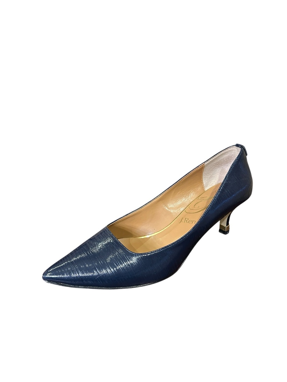 J.Renee "Braidy" Kitten Heel Pump in Navy Crinkle Patent Leather Size 10